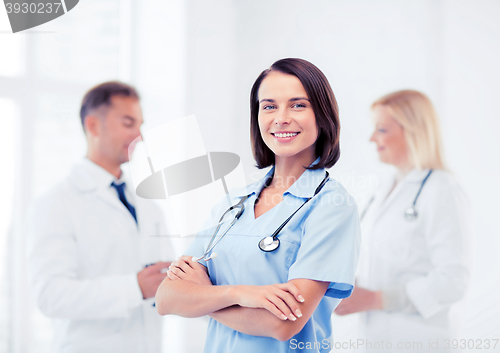 Image of young female doctor with stethoscope