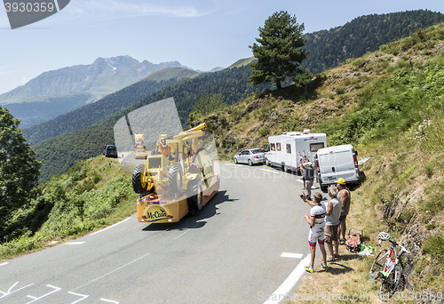 Image of Mc Cain Caravan in Pyrenees Mountains - Tour de France 2015