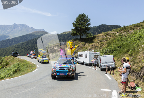 Image of Haribo Caravan in Pyrenees Mountains - Tour de France 2015