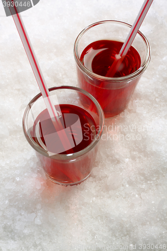 Image of Two red drinks from above