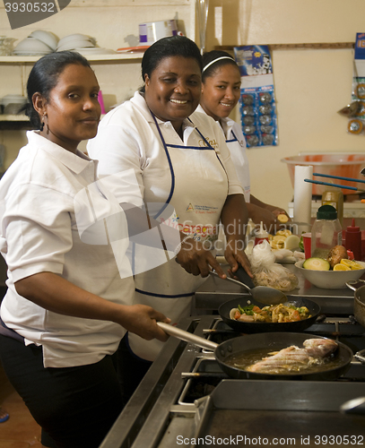 Image of editorial kitchen staff working Corn Island Nicaragua