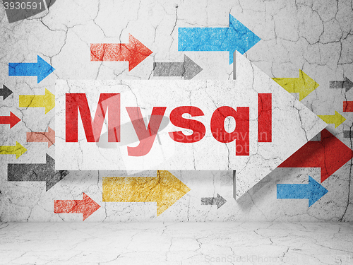 Image of Programming concept: arrow with MySQL on grunge wall background