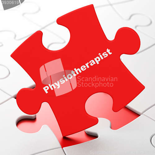 Image of Health concept: Physiotherapist on puzzle background
