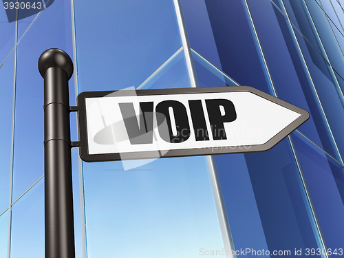 Image of Web development concept: sign VOIP on Building background