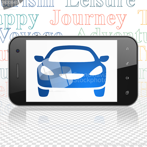Image of Vacation concept: Smartphone with Car on display