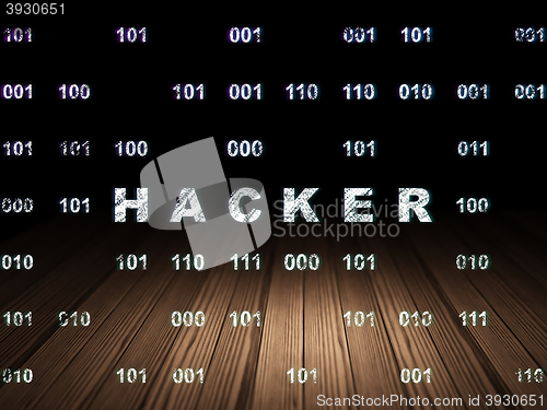 Image of Security concept: Hacker in grunge dark room