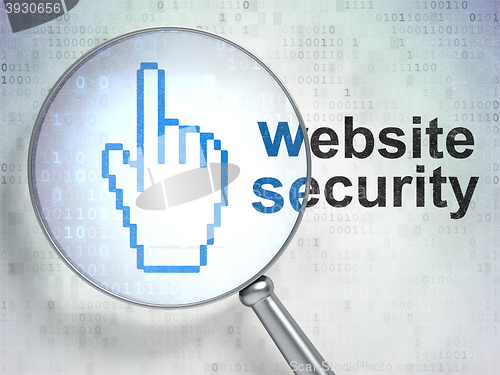 Image of Web design concept: Mouse Cursor and Website Security with optical glass