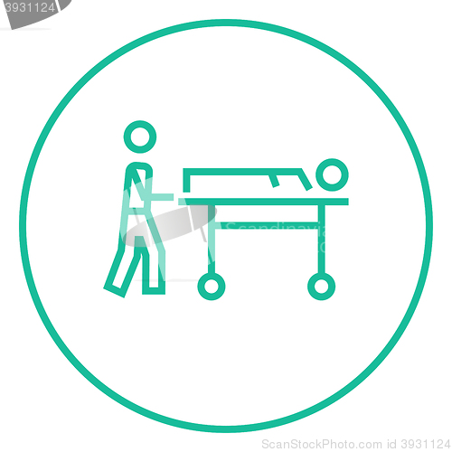 Image of Man pushing stretchers line icon.