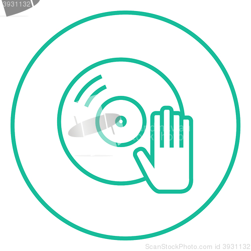 Image of Disc with dj hand line icon.