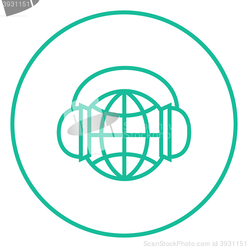 Image of Globe in headphones line icon.