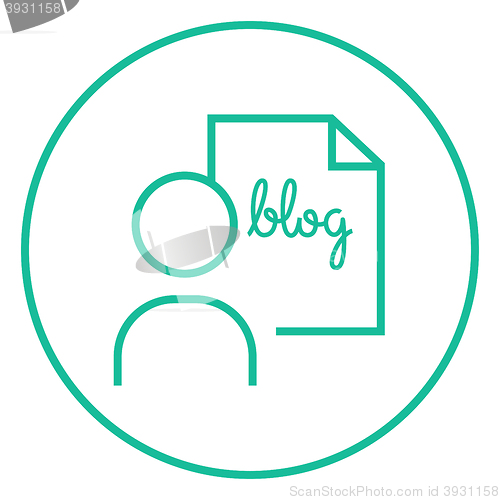 Image of Man and sheet with word blog line icon.