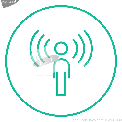 Image of Man with soundwaves line icon.