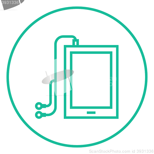 Image of Tablet with headphones line icon.