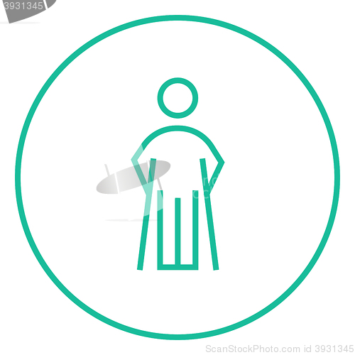 Image of Man with crutches line icon.