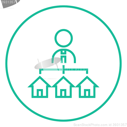 Image of Real estate agent with three houses line icon.
