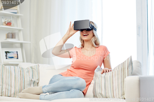 Image of woman in virtual reality headset or 3d glasses