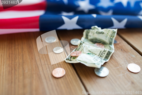 Image of close up of american flag and money