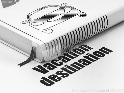 Image of Vacation concept: book Car, Vacation Destination on white background