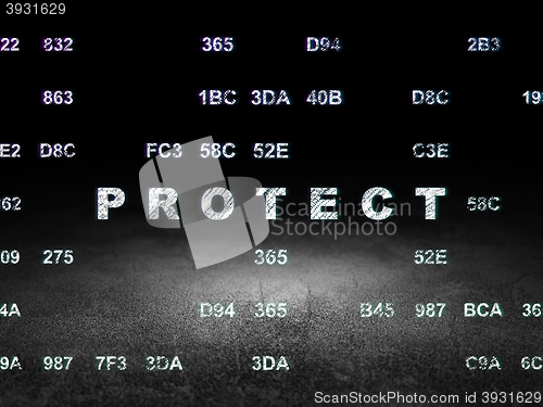 Image of Protection concept: Protect in grunge dark room