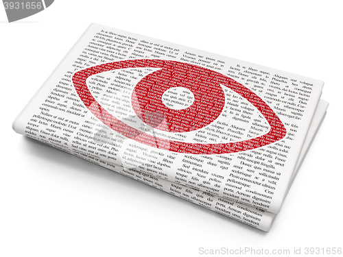 Image of Protection concept: Eye on Newspaper background