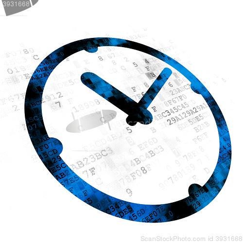 Image of Timeline concept: Clock on Digital background