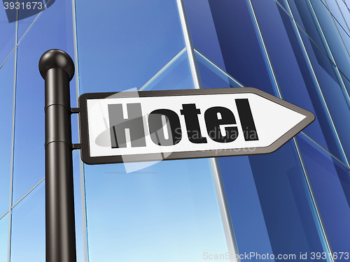 Image of Vacation concept: sign Hotel on Building background