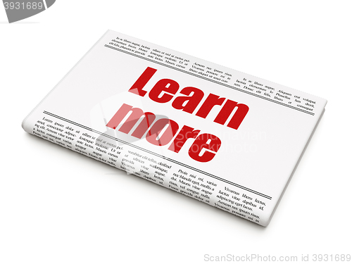 Image of Education concept: newspaper headline Learn More