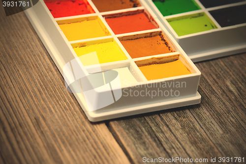 Image of aquarelle. watercolor paint box