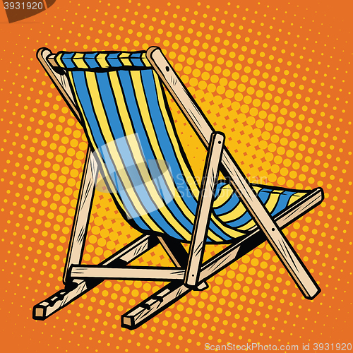 Image of deck chair striped blue beach lounger