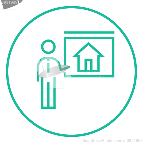 Image of Real estate agent showing house line icon.