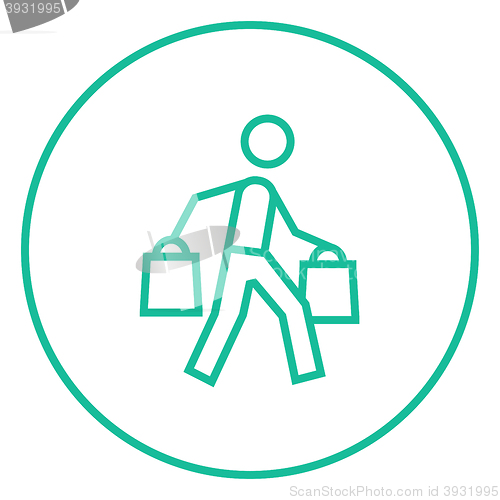 Image of Man carrying shopping bags line icon.