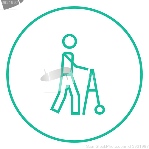 Image of Man with walker line icon.