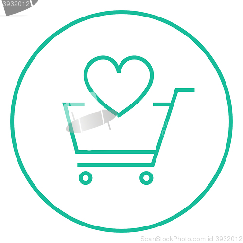 Image of Shopping cart with heart line icon.