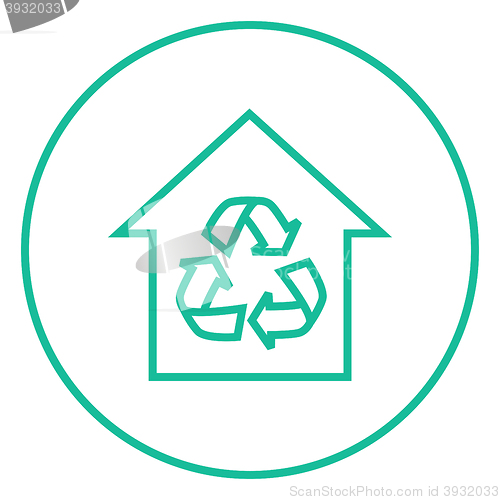 Image of House with recycling symbol line icon.