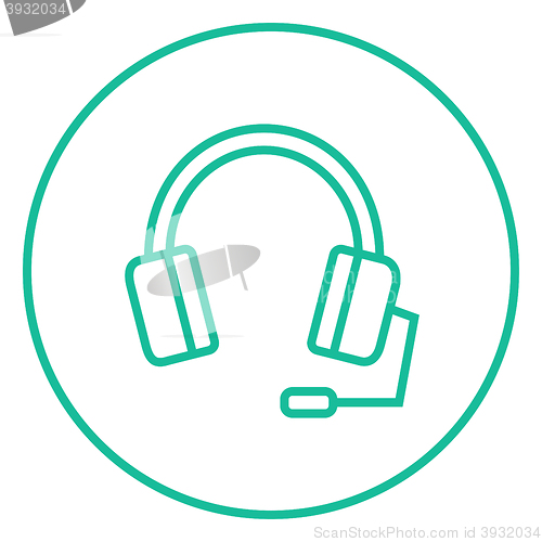 Image of Headphone with microphone line icon.