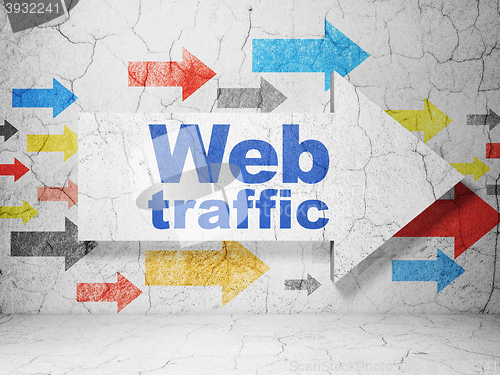 Image of Web development concept: arrow with Web Traffic on grunge wall background