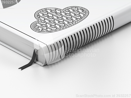 Image of Cloud computing concept: closed book, Cloud With Code on white background
