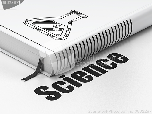 Image of Science concept: book Flask, Science on white background