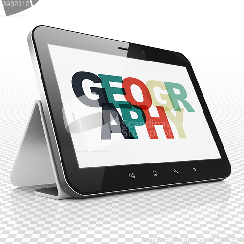 Image of Science concept: Tablet Computer with Geography on  display