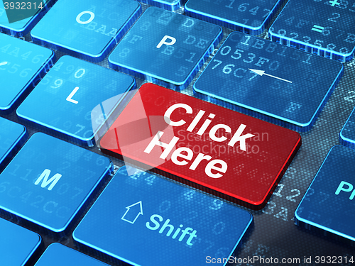 Image of Web development concept: Click Here on computer keyboard background