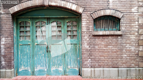 Image of Green grunge wooden door 