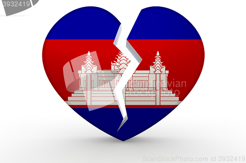 Image of Broken white heart shape with Cambodia flag