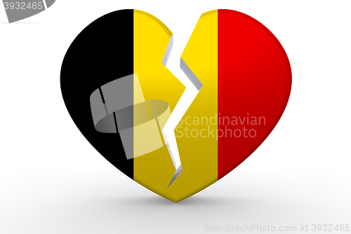 Image of Broken white heart shape with Belgium flag