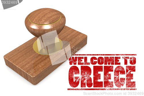 Image of Red rubber stamp with welcome to Greece