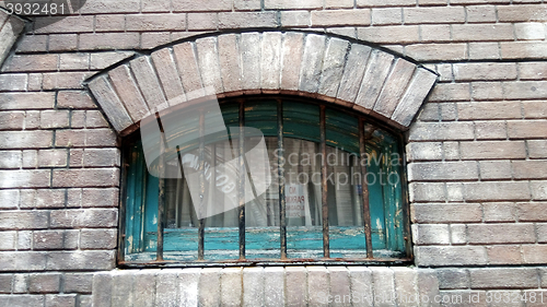 Image of Old wood window on concrete wall