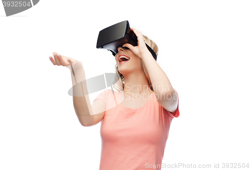 Image of woman in virtual reality headset or 3d glasses