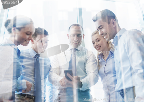 Image of happy businesspeople with smartphone