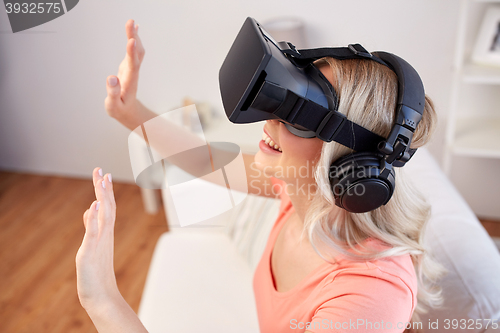 Image of woman in virtual reality headset or 3d glasses