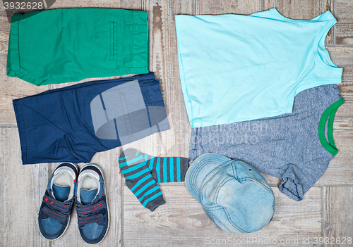 Image of Flat lay photography of some boy\'s casual outfits.