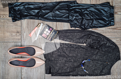 Image of Overhead view of female\'s fashion with accessories
